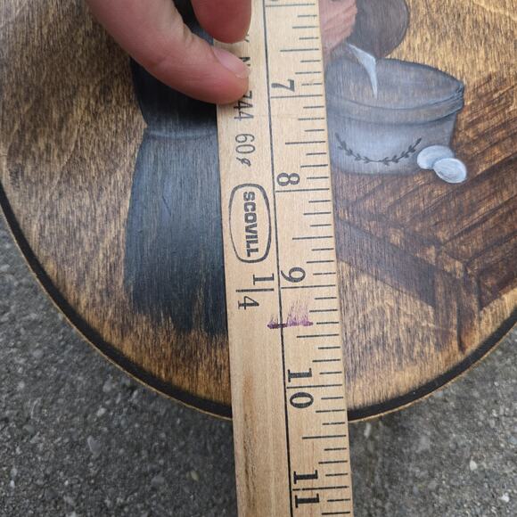 Hand Painted Folk Art Oval Wooden Box Modest Girl Cooking - Picture 11 of 12